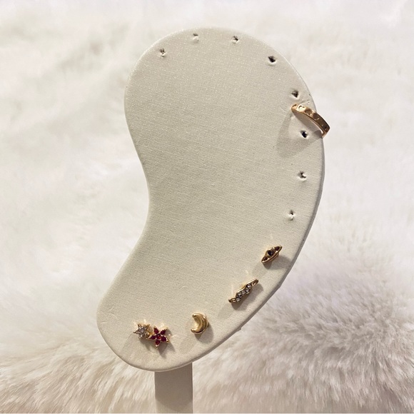 Galaxy Earring Stud Set Planet Moon Stars Space Gold Tone - Picture 3 of 3